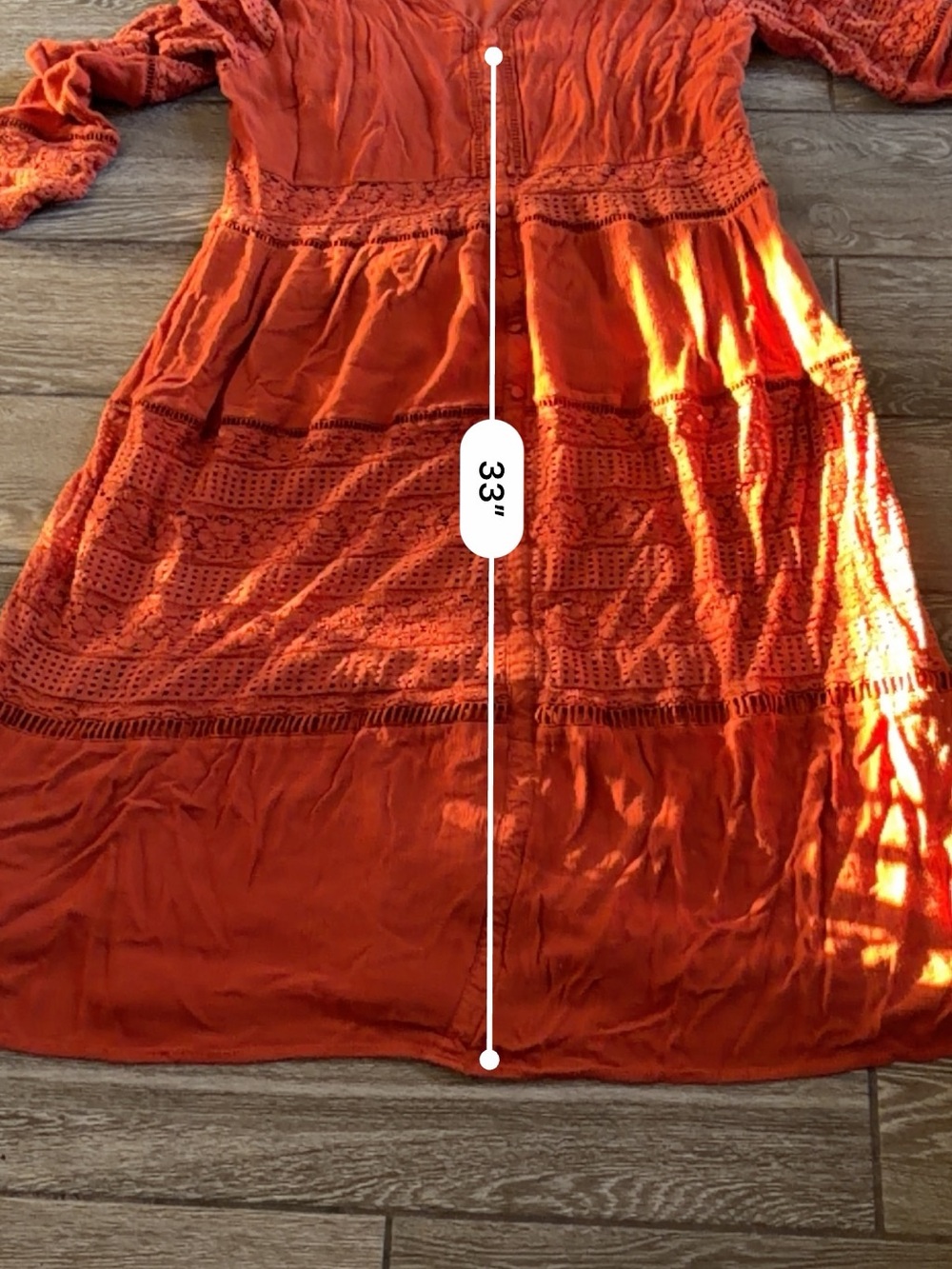 Rust Lace-Trim Button-Front Fall dress - Picture 7 of 8